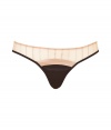 With coquettish vintage-inspired styling, this luxe thong from Kiki de Montparnasse adds sizzle to any ensemble - Striped champagne-hued sheer panel with contrasting solid black inset and trim - Perfect under a slinky cocktail sheath or paired with a matching bra for stylish lounging