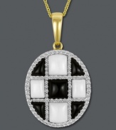 Ready, set, glam! Le Vian's checkerboard-themed pendant features smooth white agate (4 mm) and onyx (1-3/4 mm) stones splashed with rows of round-cut diamonds  (3/8 ct. t.w.). Setting and chain crafted in 14k gold. Approximate length: 18 inches. Approximate drop: 1-1/2 inches.