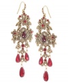 Classic cool. Carolee's chandelier earrings are crafted from gold-tone mixed metal with red beads providing a pop of color. Approximate drop: 3-1/4 inches.