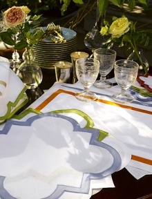 EXCLUSIVELY AT SAKS.COM. A formal accompaniment to any gourmet gathering, designed in pure linen with a contrasting appliqué border. Set of 418 X 18LinenMachine washImported