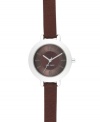 Walk the line between casual and dressy with this Nine West watch. Crafted of brown leather strap and round silver tone mixed metal case. Brown textured dial features silver tone hour and minute hands, sweeping second hand, applied numerals at twelve and six o'clock, stick indices and logo at six o'clock. Quartz movement. Limited lifetime warranty.