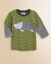 A two-tone rhino, with waffles instead of wrinkles, is just hanging out on the front of a charming striped tee with layered-look waffle sleeves.Contrast ribbed crewneckLong sleeves with a layered waffle textureFront waffle appliquéCottonMachine washImported