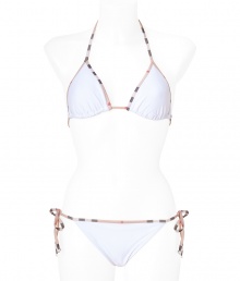 Work an iconic edge into poolside looks with Burberry Brits characteristic check-trimmed string bikini - Lightly padded top with checked string ties, bikini bottoms with checked side string ties - Medium coverage - Wear with sleek leather sandals and an oversized beach tote