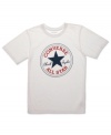 An icon for most of the last century, the Chuck Taylor All Star logo never seems to go out of style. The latest way for him to wear it: Front and center on this Converse short-sleeved logo tee.