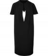 The Little Black Dress gets a sleek, modern remix in Cedric Charliers monochrome peek-a-boo shift - Rounded open neckline, white underlay, short sleeves, straight, slim silhouette - Pair with chunky jewelry and flawless ballerinas