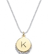 Letter perfection. This sterling silver necklace holds a pendant set in 14k gold and sterling silver plated topped with a K and adorned with crystal for a stunning statement. Approximate length: 18 inches. Approximate drop: 7/8 inch. Approximate drop width: 5/8 inch.