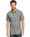 Shorten-your summer style with this graphic button front shirt from Marc Ecko Cut & Sew.