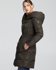 Beat the elements with this all-essential down coat from Add Down. A belted waist ensures a shapely silhouette while a hood lends extra protection from the chill.