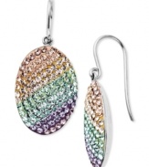 A gradation of color adorns Kaleidoscope's glam drop earrings. Crafted in sterling silver, earrings highlight light peach, green, blue and lavender crystals with Swarovski Elements. Approximate drop: 1-1/4 inches.