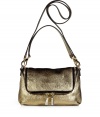 An attention-grabbing accessory for the new season, this crossbody bag from Anya Hindmarch is a metallic must-have - Front flap with dual-zip pocket, convertible carrying handle and shoulder strap, back zip pocket, metallic textured leather - Pair with a slinky cocktail frock or wide leg trousers and a silk blouse