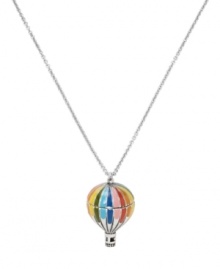 Up, up and away! Take your look to a whole, new level in Fossil's adorable hot air balloon pendant. A multicolored enamel surface brings this design to life, while the pendant actually opens to reveal a chubby bird inside! Setting and long chain crafted in silver tone mixed metal. Approximate length: 30 inches + 2-inch extender. Approximate drop: 1-1/2 inches.