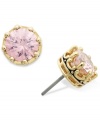 A touch of pink. Juicy Couture's gorgeous stud earrings feature princess-cut, pink-colored cubic zirconias (2 ct. t.w.). Set in gold tone mixed metal. Approximate diameter: 1/4 inch.