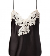 Sexy black and ivory short cami top - Turn up the heat in the boudoir with this lovely silk-blend camisole - Flattering slim straps and adorable lace detail - Perfect under a blouse or on its own