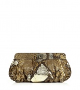 Super-luxurious clutch made ​.​.of fine champagne-colored python skin - Tremendously stylish and exclusive with a metallic finish - Fashionable, bulbous and slightly ruched shape with twist lock - Glamour bag fits all chic events