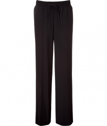 Combine comfort and trend-right style with these wide leg pants from DKNY - Elasticized waist with drawstring, straight cut wide leg, front crease detail, cuffed hem - Pair with a long sleeve henley, a boyfriend blazer, and peep-toe platforms