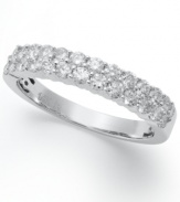 Extraordinary sparkle. Two rows of sparkling round-cut diamonds (3/4 ct. t.w.) shine in a polished 14k white gold setting.