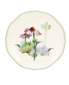 Garden party. Floral Meadow party plates bring eternal spring with a mixed bouquet rooted in resilient everyday porcelain. A scalloped edge and green banding add to the charm of the graceful mix-and-match Lenox dinnerware collection. Qualifies for Rebate