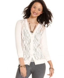 Fresh Brewed delivers big on trend-right style, integrating lace -- the season's favorite femme fabric -- into our preferred layering piece: the cardi!