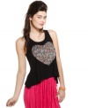 Show your big heart in a fashionable way with this asymmetrical tank top from Material Girl! Looks super cute with a hot mini or jeans!