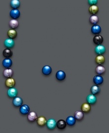 Show your true colors in Fresh by Honora's peacock-colored pearls. This matching jewelry set features multicolored cultured freshwater pearls (8-9 mm) and a sterling silver setting. Approximate necklace length: 18 inches. Approximate earring diameter: 8-9 mm.