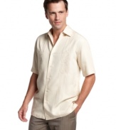 A casual staple, this shirt from Cubavera evokes the timeless style of breezy beach attire.