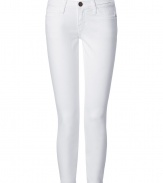 Stylish jeans in fine, white cotton stretch blend - The seasons must-have from cult American denim label Current Elliott - On-trend, 7/8 cut crops at ankles - Low rise, ultra-fitted silhouette flatters every curve - Traditional five-pocket style with belt loops, zip fly and button closure - Sexy and chic, easily dressed up or down - Pair with a tank, blazer and wedges, or go for a more casual look with a tunic top or boyfriend cardigan and flat sandals