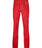 On-trend new red canvas pants from Marc by Marc Jacobs - Get the look-of-the-moment with these vibrant pants - Classic five-pocket styling in red cotton - Wear with a long sleeve t-shirt, leather jacket, and boots