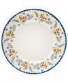 Freshen up. Colorful wildflowers scatter on the Scallop Floral dinner plate, a charming addition to country settings from Marcela for Prima Design. With dainty blue trim.