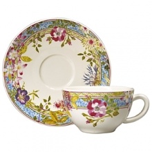 Millefleurs was inspired by flowers in a European garden as well as antique tableware. Its delicate renderings of pansies, roses, and thistles are blended with a vintage border in a contemporary color palette. Sophisticated, yet fresh and youthful. Dishwasher and microwave safe (for reheating only).