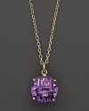 An elegant amethyst pendant necklace in 18 Kt. yellow gold. With Roberto Coin's signature ruby accents.