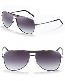 Classic aviators reinvented with designer status. Double prominent bridge detail. Adjustable nose tabs help secure fit.