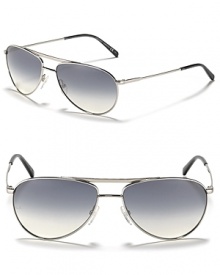 Iconic aviator sunglasses get an update with a smaller frame and thick top bar accent.