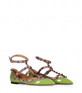 Finish your look on a fun note with Valentinos bright apple green flats, detailed with rockstud-laden ankle straps for that iconic Valentino look - Powder leather buckled straps adorned with platinum-toned rockstuds, apple green leather upper - Flat - Wear with everything from ankle jeans and tees to fun cocktail dresses