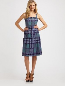 Chic checks lend iconic charm to this sleeveless dress with a flattering Empire waist.Pleat-detail topSleevelessEmpire waistAbout 27 from natural waist63% cotton/37% mulberry silkDry cleanImported Model shown is 5'11 (180cm) wearing US size 4. 