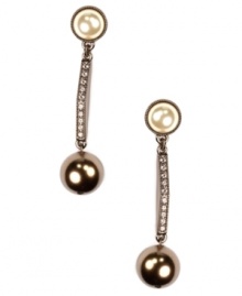 Turn heads at your next evening affair in Givenchy's dramatic drop earrings. Blush and white-colored glass pearls combine with pave-set crystals in brown gold-plated mixed metal. Approximate drop: 2-1/2 inches.