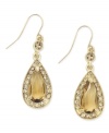 Charter Club adds lovely color to your look with this chic earring style. Teardrop-shaped topaz glass combines with small, round-cut glass accents. Crafted in 14k gold-plated mixed metal. Approximate drop: 1-1/4 inches.