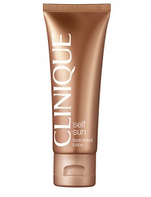 Tinted lotion gives you instant colour, golden tan develops in just a few hours. Looks smooth, even, natural. Self-tanning plus: No surprises, it shows where it goes. Oil free, non-acnegenic. Dermatologist tested. 1.7 oz. 