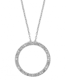 Rounding into fashionable form. This sterling silver necklace is centered by a circle pendant radiant with diamonds (1/10 ct. t.w.). Approximate length: 18 inches. Approximate drop: 3/4 inch.