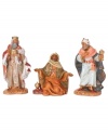 A must-have addition to your Nativity set up, the intricately crafted Three Wise Men figurines kneel and present their gifts of gold, frankincense and myrrh to the newborn babe.