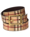 Check belt with Haymarket check on one side and brown leather on the other.