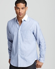 Rendered in crisp cotton poplin, this slim-fitting button-down shirt features a contrast collar and helps to refine your style.