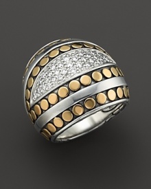 Diamonds add sparkle to gold and sterling silver dome ring from the Dot Deco collection by John Hardy.