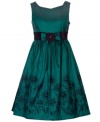 Elegant dress with flowery detail with bow at waist by Rare Editions.