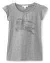 A sophisticated graphic logo tee from Burberry, made feminine with the addition of short flutter sleeves.