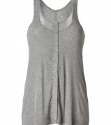 Add fashion-forward style to your causal look with this chic button up tank from Twenty8twelve - Round neck, sleeveless, concealed front button placket, racerback, long body, relaxed silhouette - Style with skinny jeans, a boyfriend blazer, and embellished ballet flats