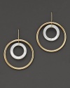 Hoop earrings crafted from concentric circles of 18K gold and mother of pearl. Designed by Faraone Mennella.