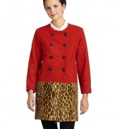 THE LOOKSolid woven silk upperContrasting leopard printed hemButton closureLong sleeves with belted cuffsTHE FITAbout 33 from shoulder to hemTHE MATERIALTop: silkBottom: cotton/viscose/modalFully linedCARE & ORIGINDry cleanMade in USAModel shown is 5'9½ (176cm) wearing US size Small. 