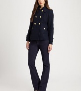 An irresistibly modern take on the beloved peacoat, this cropped design features resplendent buttons and convenient flap pockets.Double-breasted designLong sleevesButton closureFlap pocketsPrincess seamsButton-tab detail on sleeves and back waistFully linedAbout 24 from shoulder to hem70% wool/30% nylonDry cleanImported Model shown is 5'9½ (176cm) wearing US size 4. 