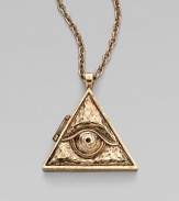 This evil eye, framed in a triangular locket, has the look of a treasured antique.14k goldplated Chain length, about 36 Pendant length, about 2¾ Lobster clasp Made in USA