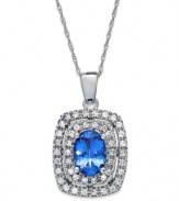 Stylish and stunning. A 14k white gold necklace truly dazzles with a tanzanite (1-1/4 ct. t.w.) pendant offset by diamonds (1/3 ct. t.w.) for an elegant touch. Approximate length: 18 inches. Approximate drop: 1/2 inch.